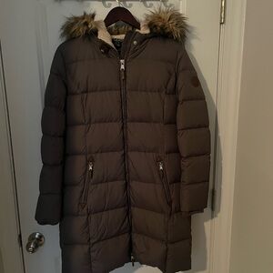 Ralph Lauren Dark Brown Puffer Jacket with Faux Fur Hood
